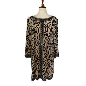 Alfani Brown Black Abstract Dress Embellished Sequin Details Large